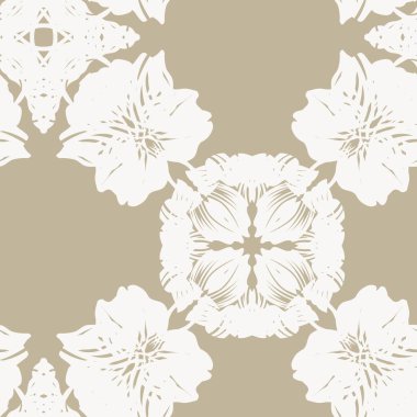 Moda tekstil ve grafikleri için kahverengi simetrik çiçek desensiz desen tasarımı