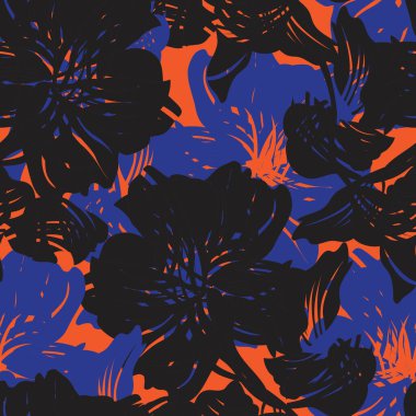 Turuncu çiçekli fırça darbeleri moda baskıları, grafikler, arka planlar ve el sanatları için pürüzsüz desenli arka plan