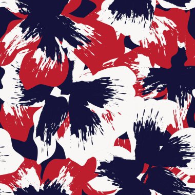 Kırmızı çiçekli fırça darbeleri moda baskıları, grafikler, arka planlar ve el sanatları için pürüzsüz desenli arka plan