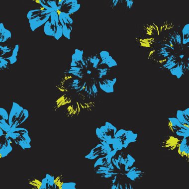 Mavi çiçekli fırça darbeleri moda baskıları, grafikler, arka planlar ve el sanatları için pürüzsüz desenli arka plan