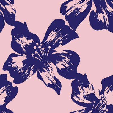 Pembe ve Donanma çiçek fırçası darbeleri moda baskıları, grafikler, arka planlar ve el sanatları için kusursuz desenli arka plan