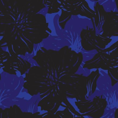 Mavi çiçekli fırça darbeleri moda baskıları, grafikler, arka planlar ve el sanatları için pürüzsüz desenli arka plan