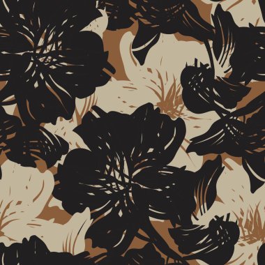 Kahverengi çiçekli fırça darbeleri moda baskıları, grafikler, arka planlar ve el sanatları için pürüzsüz desenli arka plan