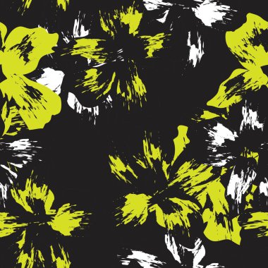 Sarı çiçekli fırça darbeleri moda baskıları, grafikler, arka planlar ve el sanatları için pürüzsüz desenli arkaplan