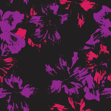 Mor çiçekli fırça darbeleri moda baskıları, grafikler, arka planlar ve el sanatları için pürüzsüz desenli arkaplan