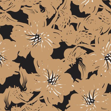 Kahverengi çiçekli fırça darbeleri moda baskıları, grafikler, arka planlar ve el sanatları için pürüzsüz desenli arka plan