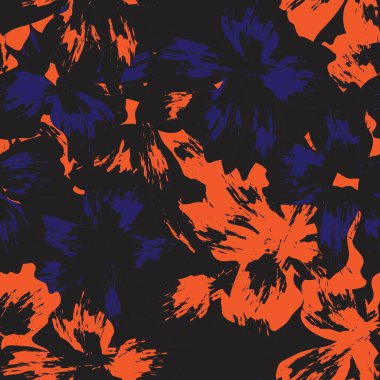 Turuncu çiçekli fırça darbeleri moda baskıları, grafikler, arka planlar ve el sanatları için pürüzsüz desenli arka plan