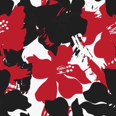 Kırmızı çiçekli fırça darbeleri moda baskıları, grafikler, arka planlar ve el sanatları için pürüzsüz desenli arka plan