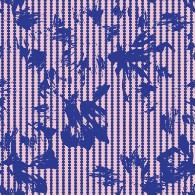 Moda tekstil ve grafikleri için çizgili arka plana sahip pembe donanma çiçekli desen