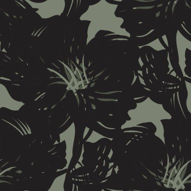 Yeşil çiçekli fırça darbeleri moda baskıları, grafikler, arka planlar ve el sanatları için pürüzsüz desenli arka plan