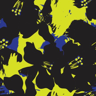 Sarı çiçekli fırça darbeleri moda baskıları, grafikler, arka planlar ve el sanatları için pürüzsüz desenli arkaplan