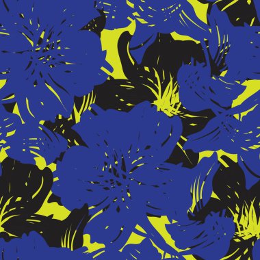 Sarı çiçekli fırça darbeleri moda baskıları, grafikler, arka planlar ve el sanatları için pürüzsüz desenli arkaplan