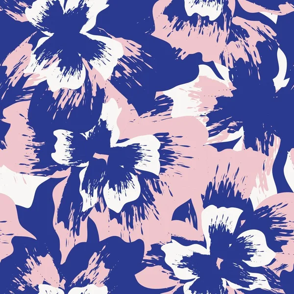 Pink Navy Floral Brush Strokes Seamless Pattern Background Fashion Prints — Stock Vector