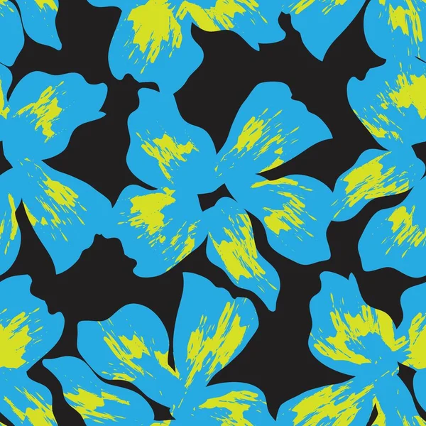 Mavi çiçekli fırça darbeleri moda baskıları, grafikler, arka planlar ve el sanatları için pürüzsüz desenli arka plan