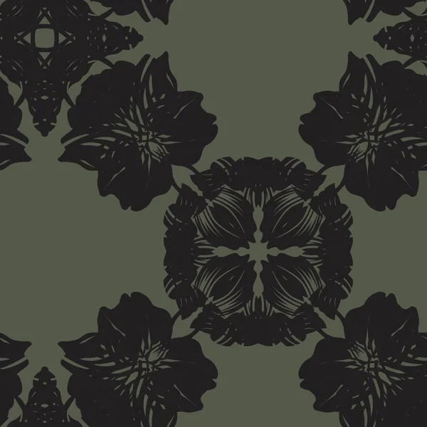 Conception Florale Sans Couture Verte Symétrique Pour Les Textiles Les — Image vectorielle