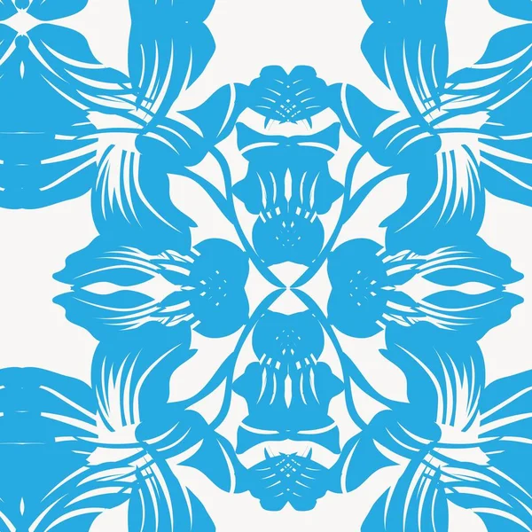 Moda tekstil ve grafikleri için mavi simetrik çiçek desensiz desen tasarımı