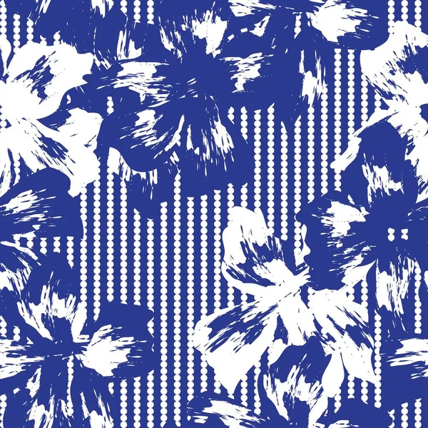 Blue Floral Nahtloses Muster Mit Gestreiftem Hintergrund Für Modetextilien Und — Stockvektor