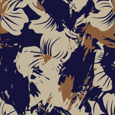 Kahverengi çiçekli fırça darbeleri moda baskıları, grafikler, arka planlar ve el sanatları için pürüzsüz desenli arka plan