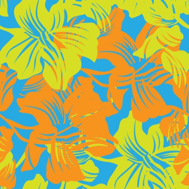 Moda tekstil, grafik, arka plan ve el sanatları için turuncu çiçekli desensiz arkaplan