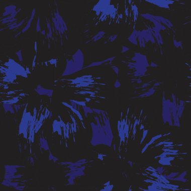 Mavi çiçekli fırça darbeleri moda baskıları, grafikler, arka planlar ve el sanatları için pürüzsüz desenli arka plan