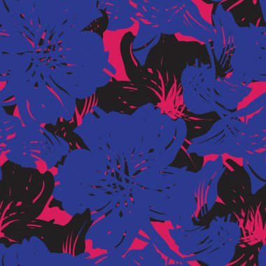 Mor çiçekli fırça darbeleri moda baskıları, grafikler, arka planlar ve el sanatları için pürüzsüz desenli arkaplan