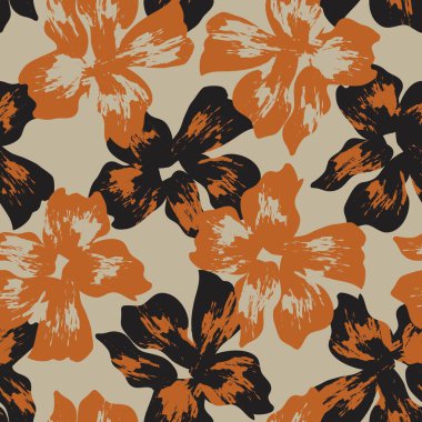 Kahverengi çiçekli fırça darbeleri moda baskıları, grafikler, arka planlar ve el sanatları için pürüzsüz desenli arka plan