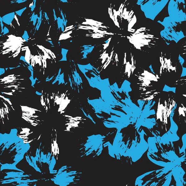 Mavi çiçekli fırça darbeleri moda baskıları, grafikler, arka planlar ve el sanatları için pürüzsüz desenli arka plan