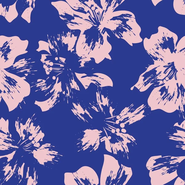 Roze Navy Floral Borstel Streelt Naadloze Patroon Achtergrond Voor Mode — Stockvector