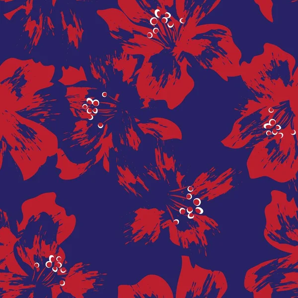 Red Floral Borstel Streelt Naadloze Patroon Achtergrond Voor Mode Prints — Stockvector