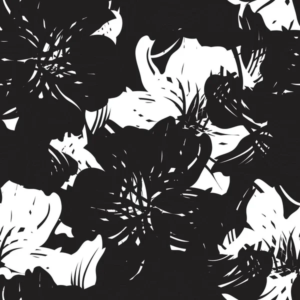 Siyah ve Beyaz Çiçek fırça darbeleri moda baskıları, grafikler, arka planlar ve el sanatları için pürüzsüz desenli arka plan