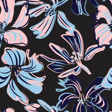 Çiçek fırçası darbeleri moda baskıları, grafikler, arka planlar ve el sanatları için pürüzsüz desen