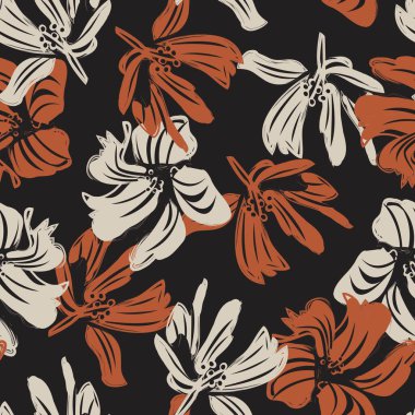 Çiçek fırçası darbeleri moda baskıları, grafikler, arka planlar ve el sanatları için pürüzsüz desen