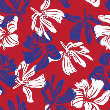 Çiçek fırçası darbeleri moda baskıları, grafikler, arka planlar ve el sanatları için pürüzsüz desen