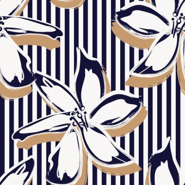 Moda tekstil ve grafikleri için çizgili arkaplanı olan çiçeksiz desen