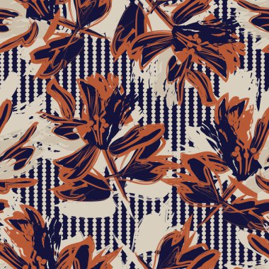 Moda tekstil ve grafikleri için çizgili arkaplanı olan çiçeksiz desen