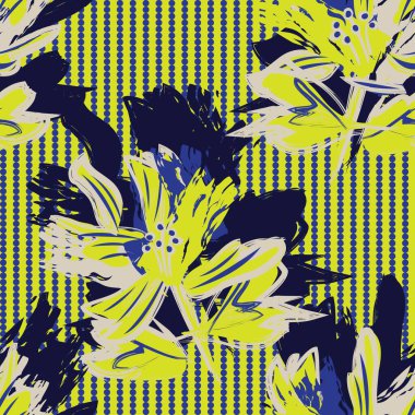 Moda tekstil ve grafikleri için çizgili arkaplanı olan çiçeksiz desen