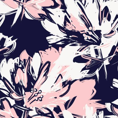Çiçek fırçası darbeleri moda baskıları, grafikler, arka planlar ve el sanatları için pürüzsüz desen