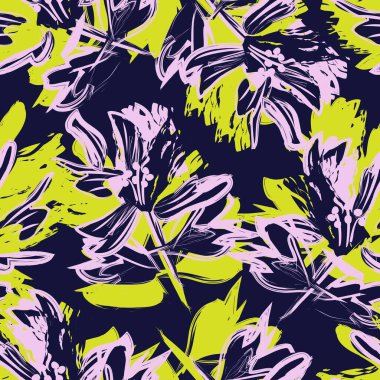 Çiçek fırçası darbeleri moda baskıları, grafikler, arka planlar ve el sanatları için pürüzsüz desen