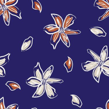 Çiçek fırçası darbeleri moda baskıları, grafikler, arka planlar ve el sanatları için pürüzsüz desen