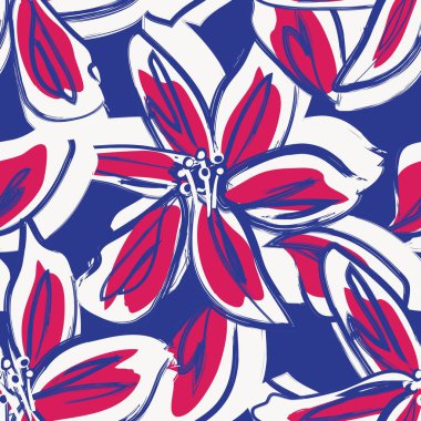 Çiçek fırçası darbeleri moda baskıları, grafikler, arka planlar ve el sanatları için pürüzsüz desen