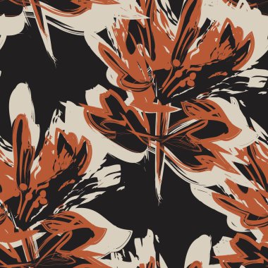 Çiçek fırçası darbeleri moda baskıları, grafikler, arka planlar ve el sanatları için pürüzsüz desen