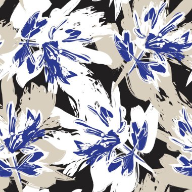 Çiçek fırçası darbeleri moda baskıları, grafikler, arka planlar ve el sanatları için pürüzsüz desen