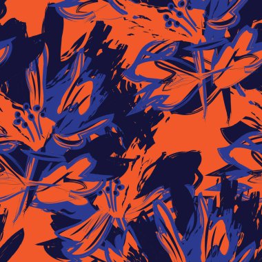 Çiçek fırçası darbeleri moda baskıları, grafikler, arka planlar ve el sanatları için pürüzsüz desen