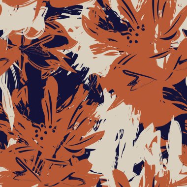 Çiçek fırçası darbeleri moda baskıları, grafikler, arka planlar ve el sanatları için pürüzsüz desen