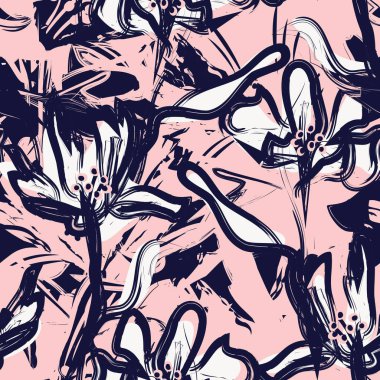 Çiçek fırçası darbeleri moda baskıları, grafikler, arka planlar ve el sanatları için pürüzsüz desen