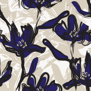 Çiçek fırçası darbeleri moda baskıları, grafikler, arka planlar ve el sanatları için pürüzsüz desen