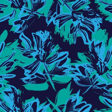 Çiçek fırçası darbeleri moda baskıları, grafikler, arka planlar ve el sanatları için pürüzsüz desen