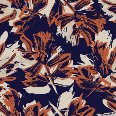 Çiçek fırçası darbeleri moda baskıları, grafikler, arka planlar ve el sanatları için pürüzsüz desen