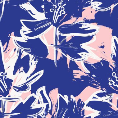 Çiçek fırçası darbeleri moda baskıları, grafikler, arka planlar ve el sanatları için pürüzsüz desen