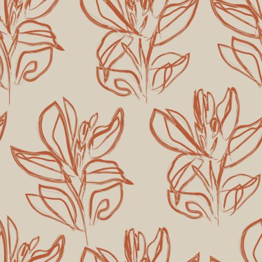 Çiçek fırçası darbeleri moda baskıları, grafikler, arka planlar ve el sanatları için pürüzsüz desen